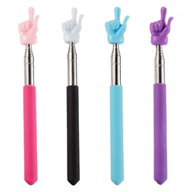 4 Pcs Telescopic Teachers Pointer for Classroom, Extendable Hand Pointer Finger Pointer Stick, Mini Retractable Pointing Stick for Elementary School Kindergarten Teacher, Black/Blue/Pink/Purple