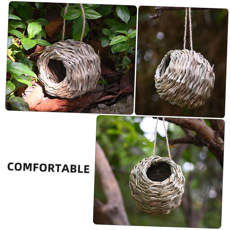 Kisangel 3 Pack Natural Grass Hummingbird Nest House Bird House