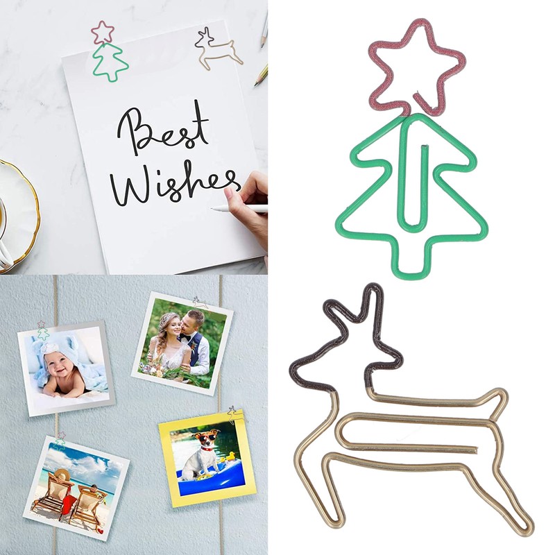 100pcs Paper Clips Lovely Christmas Tree and Deer Shape Metallic