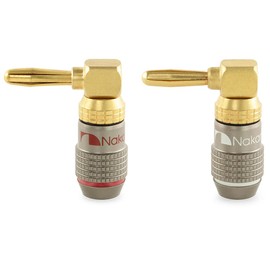 Nakamichi FanLock Excel Series 24k Gold Plated Right-Angle 90 Degree Banana Plug 10 AWG - 18 AWG Gauge Size 4mm for Speakers Amplifier Hi-Fi Home Theatre Wire Cable Quick Connector, 2 Pcs (1-Pair)