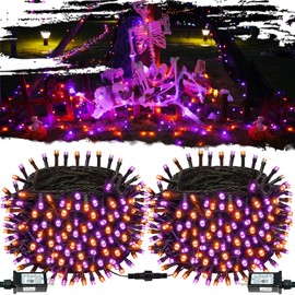 Connectable Purple and Orange Halloween Lights, 2Pack 164ft 400LED 13 Modes Waterproof String Lights Plug in, Twinkle Light with Timer Indoor/Outdoor for Tree Party Halloween Decorations
