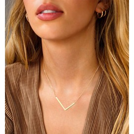 Sideways Initial Necklace 18K Gold Plated Stainless Steel Large Letter Necklace Big Initial Pendant Monogram Name Necklace for Women, gold-plated-stainless-steel