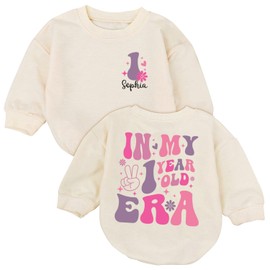 HAIHAUPOD Custom In My One Year old Era Romper Sweatshirt, First Birthday Outfit Girl, One Birthday Outfit Girl, Bubble Romper Baby Girl, Clothes For 1 Year Old Girl, One Year Old Girl Birthday Gifts