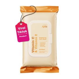 Radiant Aura Facial Wipes with Vitamin C & E - Dermatologist Tested Cleansing Face Wipes for Hydrating & Exfoliating - Refreshing Moisturizing Wipes - Glowing Skin Cleansing Patches - 60 Count