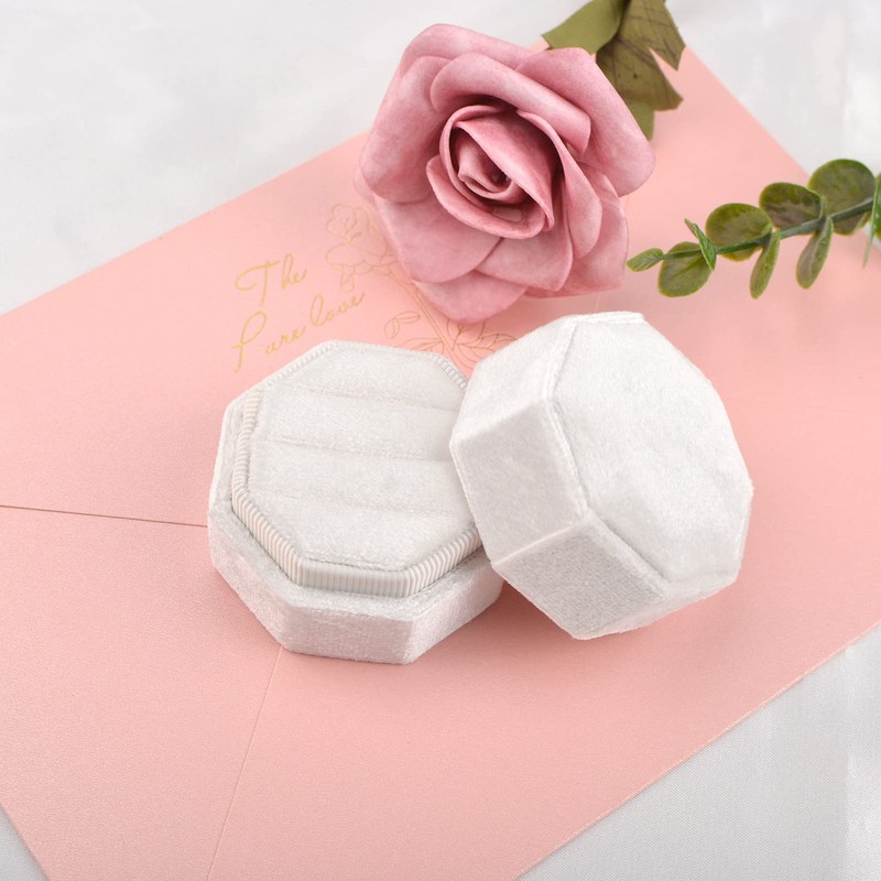 URROMA 1 Pack Ring Box for Wedding Ceremony, White Velvet