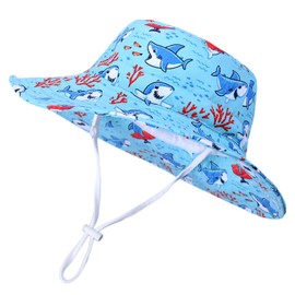 LANGZHEN Sun Hat for Baby Boys Girls Toddler Infant Boys Girls Wide Brim Adjustable Sun Protection Bucket Hat Beach Cap(Coral-Turquoise,L: 2T-4T (52cm /20.5"))