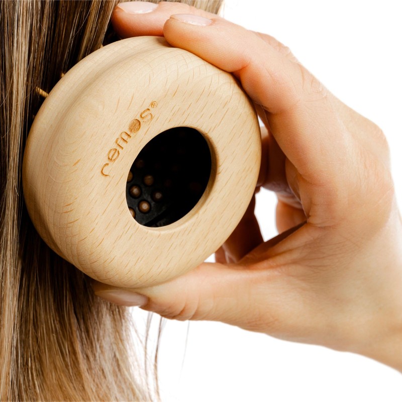 REMOS Mini Foldable Hair Brush with Wooden Pins Made of