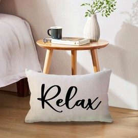 ULOVE LOVE YOURSELF Relax Lumbar Throw Pillow Case 12×20 Inch Housewarming Gifts Farmhouse Beige Decorative Rectangular/Waist Cushion Cover for Sofa Beach Porch Bench Decor