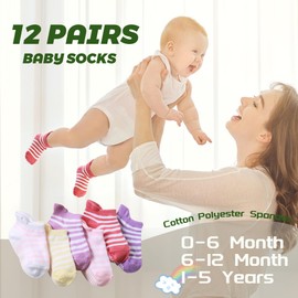 HYCLES Non-Slip Baby Socks Infant Girls Boys Ankle Anti Slip Socks With Grips For 0-6 Month Toddler Kids
