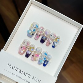 [Overseas] Kitty Nail Plate Endor Pure Hand-Wearing Dopamine Kitty Nail Patch Color 3D Cute Girl Long 24647/ M 4ea