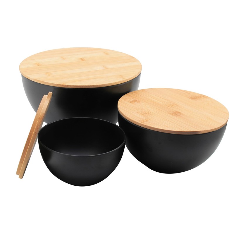 ECOWAY Salad Bowl Set of 3 with Bamboo Wooden Lids,