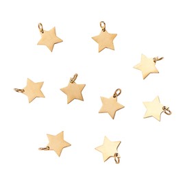 Airssory 10 Pcs 304 Stainless Steel Christmas Star Shape Blank Stamping Tag Charms with Loop Jumprings Small Golden Plated Metal Pendant Bulk for Jewellery Making DIY Crafts - 11x12mm
