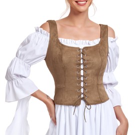 American Trends Renaissance Costume Women's Pirate Cosplay Corset Vest Medieval Corsets Top Vintage Costume Steampunk Gothic Tank Top Brown X-Large