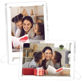 FIXSMITH 4x6 Acrylic Picture Frames 2 Pack, Clear Picture Frame with Stand, Magnetic Acrylic Photo Frames for Tabletop Display Horizontally or Vertically, Acrylic Floating Frame for Home Office