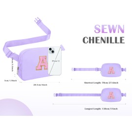 COSHAYSOO Easter Birthday Initial Gifts for Teen Girls 5 6 7 8 9 10 11 12 13 14 Year Old Purple Fanny Pack for Girls Belt Bag Crossbody Travel Purse Unique Trendy Preppy Stuff Chenille Letter A