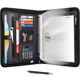 Eshow Portfolio Organizer - 3 Ring Binder with Zipper, Vegan Leather Business Padfolio Folder with Notepad Includes 10 Clear Sheet Protectors for Documents Files for Men Women