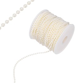 M METERXITY 44 Yards Pearl Beaded Chain Trim 4mm Pearl Beads Beaded Garland Artificial Pearls String Beads Chain for DIY Crafts/Bouquet/Christmas/Wedding/Party [Beige]