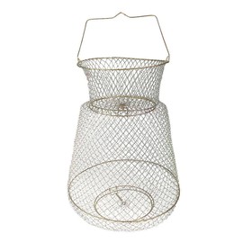 AIMALL Galvanized Fish Cage with Spring Door for Fishing, Portable Metal Wire Folding Trap Basket for Fish and Crab Catching, Durable and Lightweight