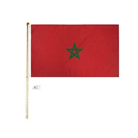 JumpingLight 5 Wood Flag Pole Kit Wall Mount Bracket with 3x5 Morocco Country Polyester Flag - Quality Flags