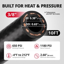 EVIL ENERGY 6AN 3/8" Fuel Line, CPE Rubber 3/8 Push Lock Fuel Hose 10FT and Hose Clamps 6PCS