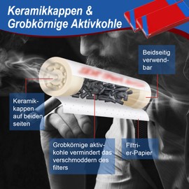 200 x Active Filter - Diameter 9 mm Activated Carbon Filter Tips Activated Carbon Filter Slim with Ceramic Caps - White Activated Carbon Filter for Gentle Smoking Experience - Filter Length 36 mm