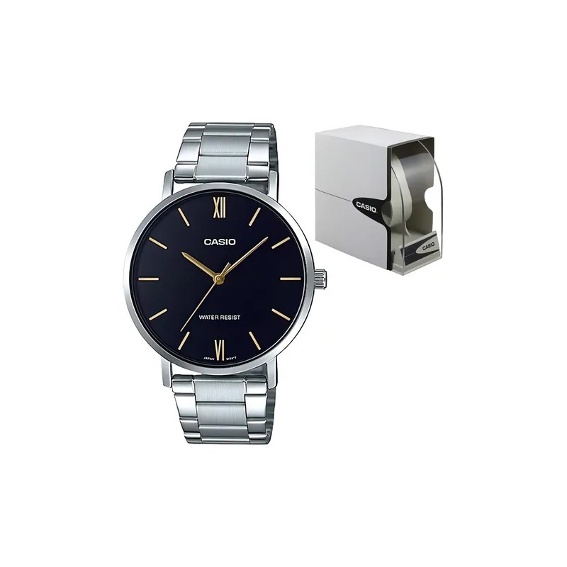 Reloj pulsera Casio MTP-VT01 con correa de acero inoxidable color