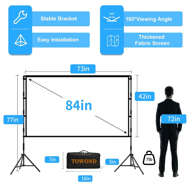 TOWOND Projector Screen with Stand, 84 inch Outdoor Projector Screen