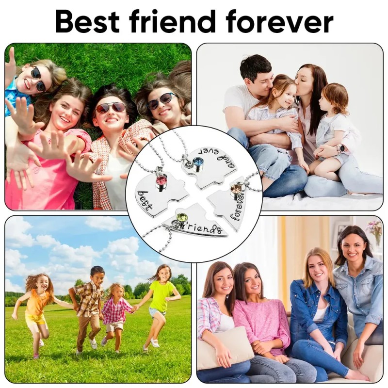 ZIVOR - Set 4 Collares Corazón Siempre Amigos Forever Friends