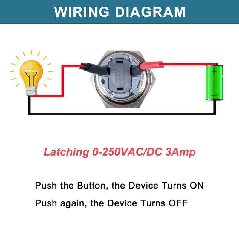 DMWD 2pcs 19mm Latching Metal Push Button Switch High Round
