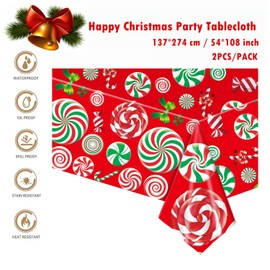 2 Pack Christmas Table Cloth Party,137x274cm Rectangle Large Plastic Lollipop Tablecloth Snowman Party Tableware Decorations,Xmas Tablecovers Party for Winter Holiday Xmas Party Dinner Table Cloths