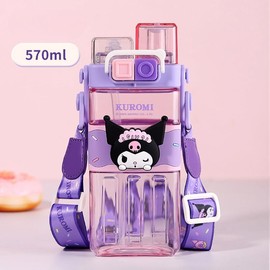 ISABELLA MOON Water Bottle Reusable Kids 520ml PP with Two Lids Leak Proof with straw Lid BPA Free Drinking bottle (Purple)