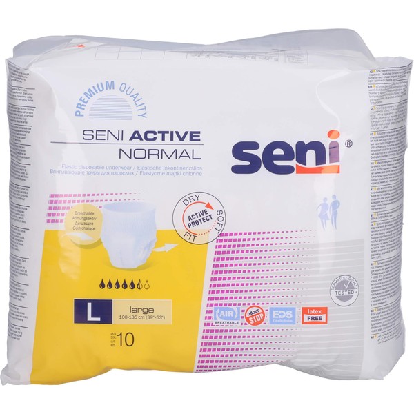 SENI Active Normal Incontinence Briefs Disposable L Pack of 10