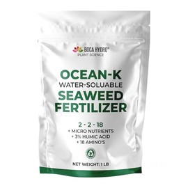 Boca Hydro Ocean-K Organic High Potassium Water-Soluable Seaweed Fertilizer Amino Acid Plant Growth Enhancer 2-2-18 for All Plants, Vegetables, Flowers and Trees. (1 Lb)