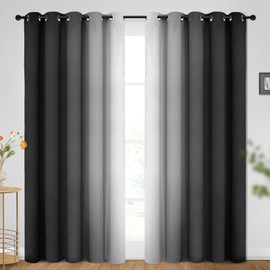 SimpleHome Ombre Room Darkening Curtains for Bedroom, Gradient Black to Grey White Light Blocking Thermal Insulated Grommet Window Curtain/Drapes for Living Room,2 Panels, 70x84 inches Length