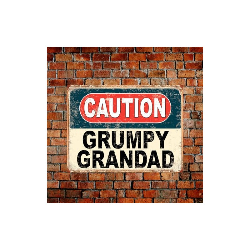 Shawprint Caution Grumpy Grandad Funny Metal Signs Home Pub Indoor
