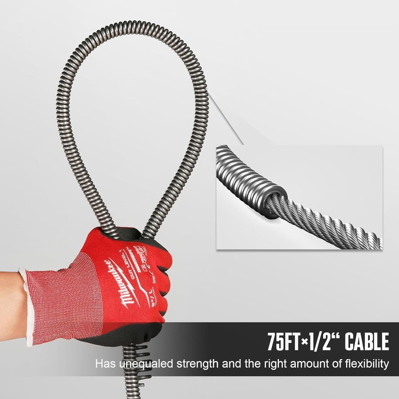 POPULO 75FT Drain Cleaner Replacement Cable – 1/2 Inch Heavy-Duty