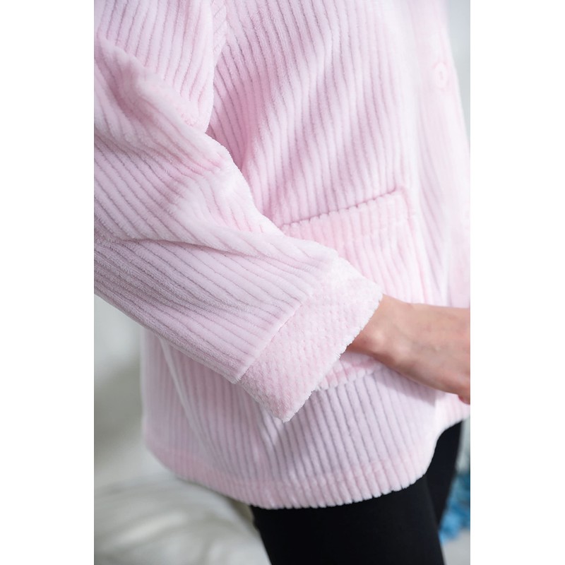 Women's Plus Blue Drop Needle Coral Fleece Shawl Collar Button