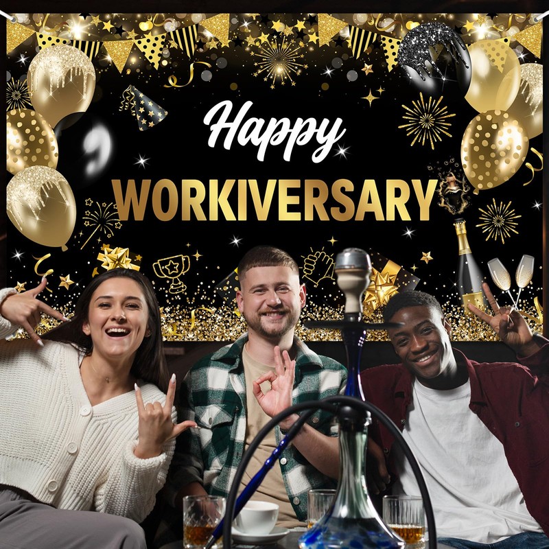 Mocsicka Work Anniversary Decorations Banner Happy Workiversary Backdrop Employee Appreciation