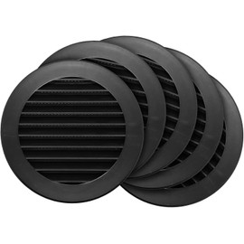 Repa Market 5 Pack - 4'' Inch / 100 mm Plastic Black Vent Cover - Round Soffit Vent - Air Intake, Exhaust Ventilation Louver - Air Inlet Grille Cover - Built-in Screen Mesh - HVAC Ducting Ventilation