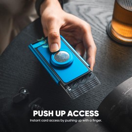 VULKIT Minimalist Wallet with Money Clip and Airtag Holder, Slim Metal POP UP Credit Card Holder RFID Blocking, Blue