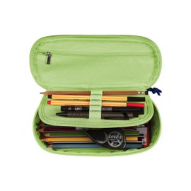 Oxford Girls Boys Oval Pencil Case with Pen Holder Durable Light Green