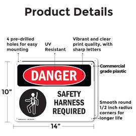 (2 Pack) Safety Harness Required OSHA Danger Sign