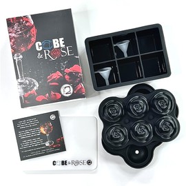 Cube & Rose by TWO2s 2 Pack One 6 LG Cubes + One 6 Roses. Large Ice Cube Trays for Cocktails, Food Grade Silicone Ice Cube Trays with Lid, Ice Molds Fun Shapes for Drinks+