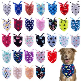 Pai Sence 30Pcs Paw Print Dog Bandanas Bulk for Small Medium Pets Adjustable Cat Scarves Daily Birthday Party Wedding Holiday Bone Yorkie Triangle Bibs Scarf for Girl Boy Grooming Accessories