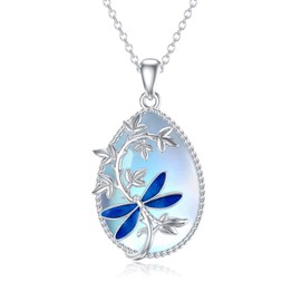 ROMANTICWORK Dragonfly Necklace 925 Sterling Silver Moonstone Dragonfly Pendant Necklace Dragonfly Jewellery Gifts for Women