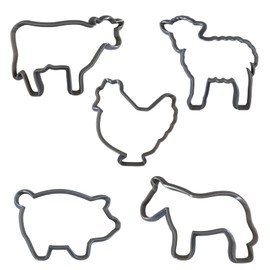 Moose Goods Farm Animal Cookie Cutters - Set of 5 Cookie Cutters outline - Includes Chicken, Pig, Cow, Horse & Sheep Cookie Cutter