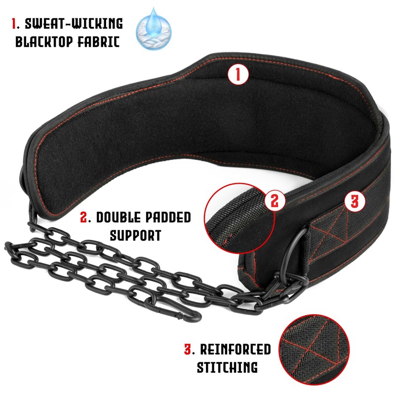 EvoFitness EVO Weightlifting dip belt Neoprene Gym Support Straps GEL