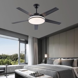 SHOUMANUAL 52 Inch Ceiling Fans with LED Lights, Modern Indoor Chandelier Fan Light with Controller, Reversible DC Motor, 3-Color & 6 Speeds for Living Room (Black)