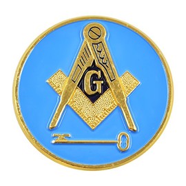 International Freemason Square & Compass with Key Round Blue & Gold Masonic Auto Emblem - 3" Diameter