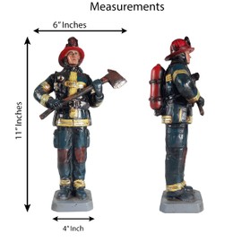 Urbalabs Firefighter Statue Hero Plaque Hoses Fire Man Standing Desk Decor Decorative Firefighter Gifts Fire Man Service Decorations for Home Office or Station Fire Truck 911 Hero Statue (Fireman)